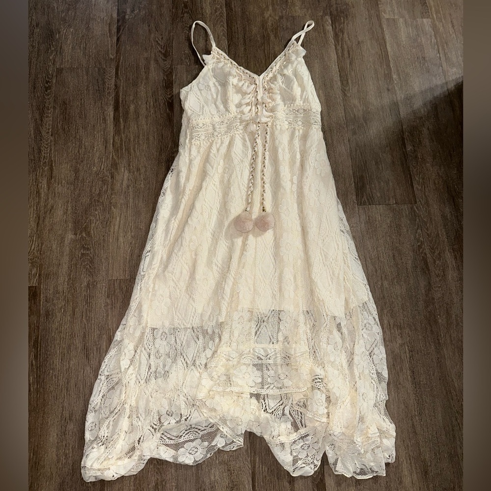 Cupshe Cream Lace Swim Cover up Dress Elegant Boho